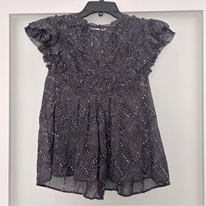 Ulla Johnson ruffle sleeve blouse black blue sheer 0